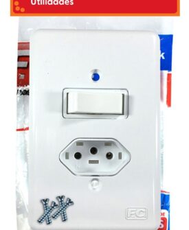 2456- Interruptor e tomada com placa branca- 01 Unidade
