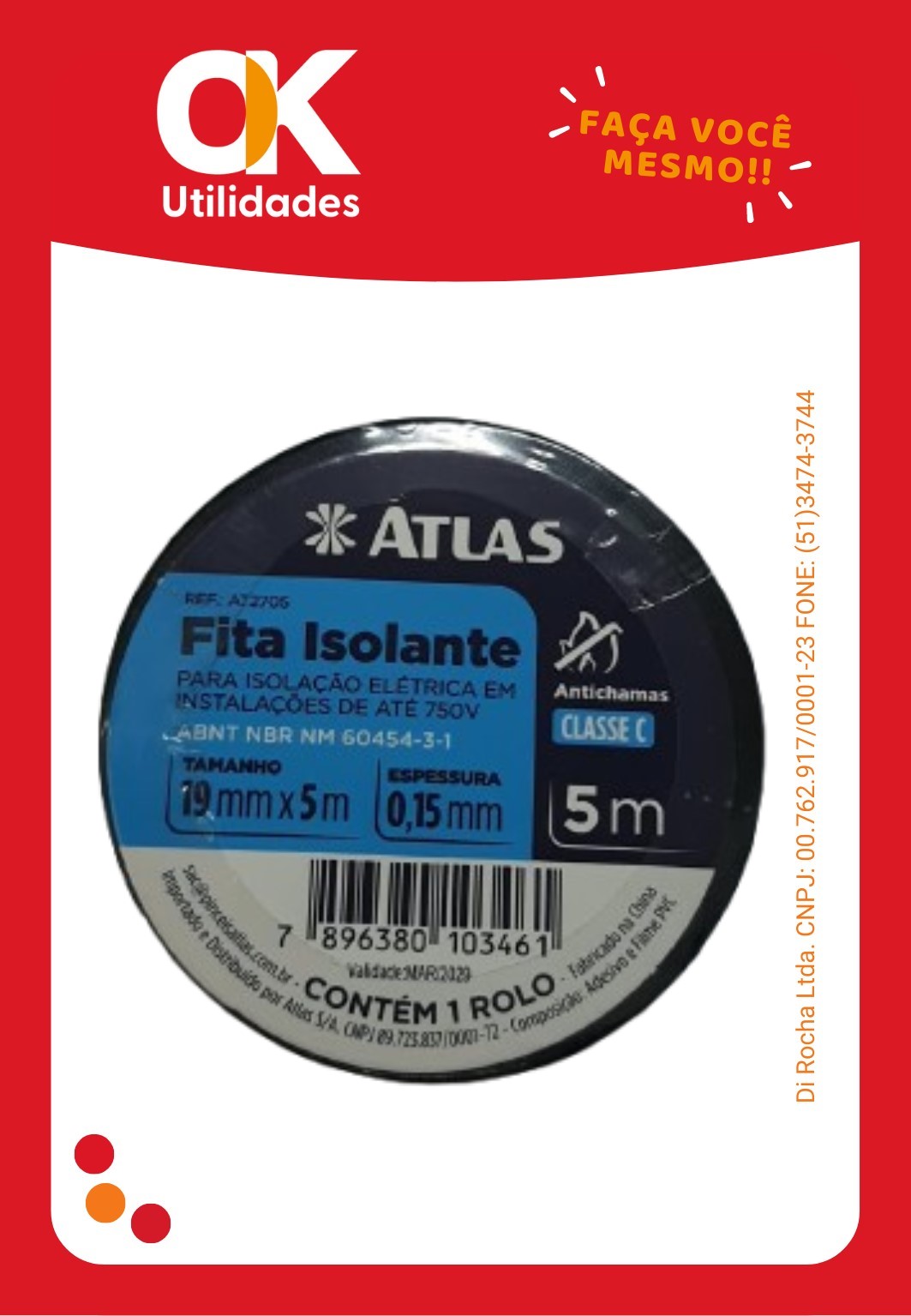 2812- Fita Isolante Atlas 19mm x 5m- 01 unidade