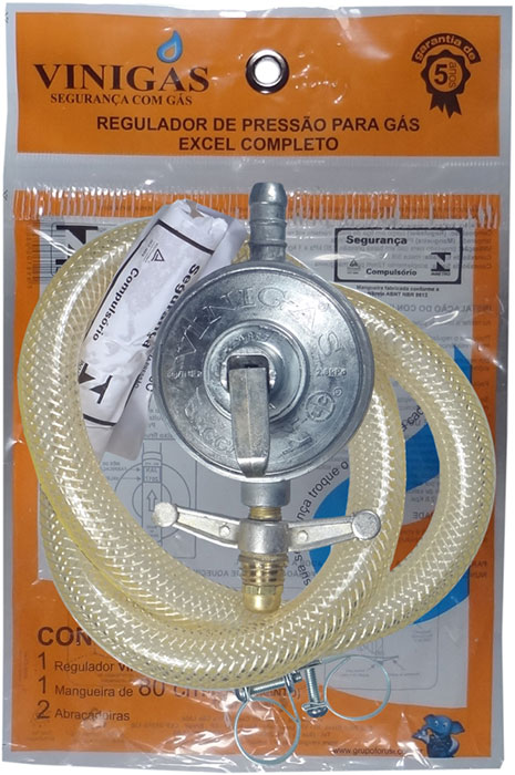 7053-Regulador de Gás Vinígas com Mangueira 80cm